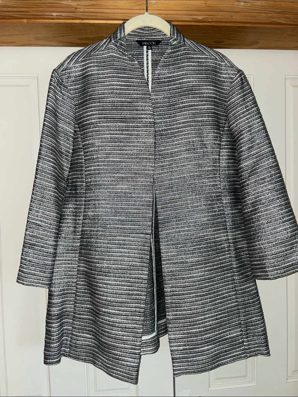 Misook Silver and Black Striped Open-Front Jacket Size XL